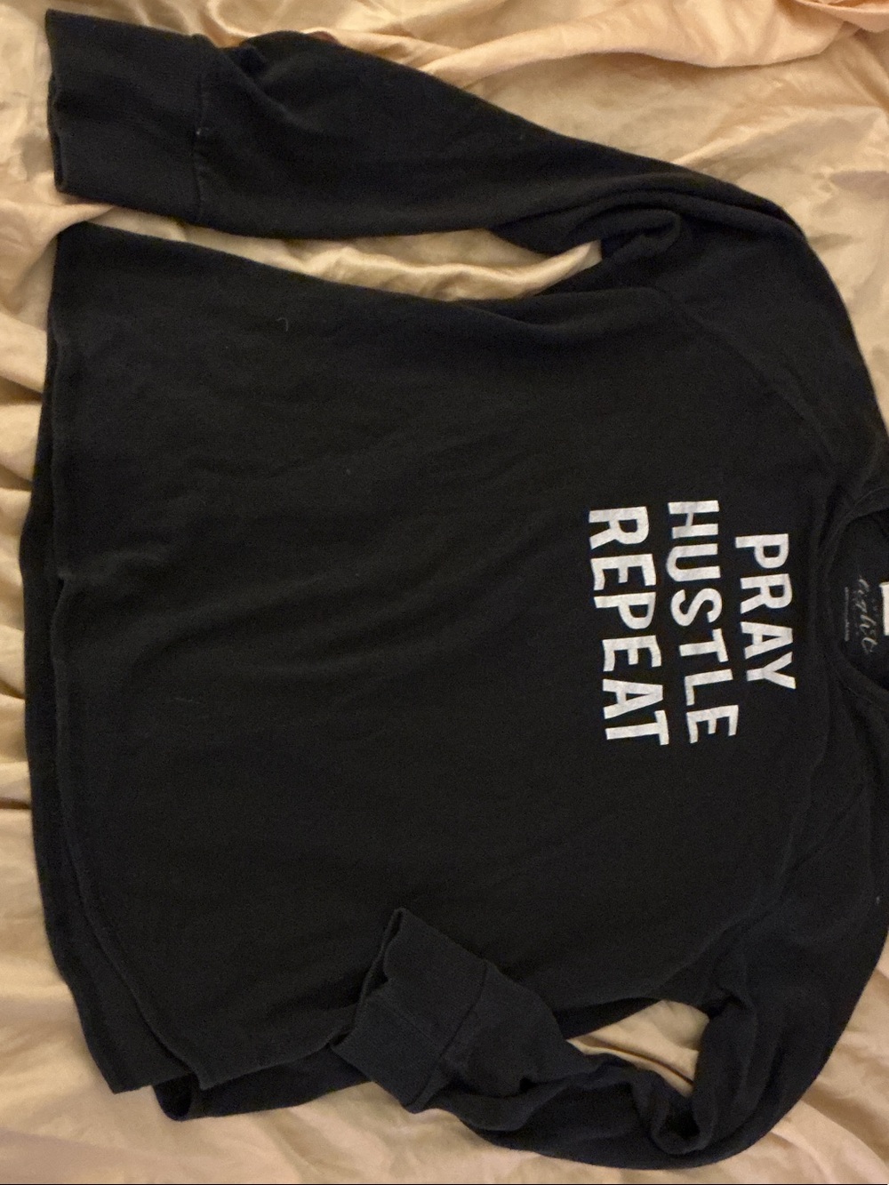 Men's Black Crewneck Sweater with 'Pray Hustle Repeat' Print